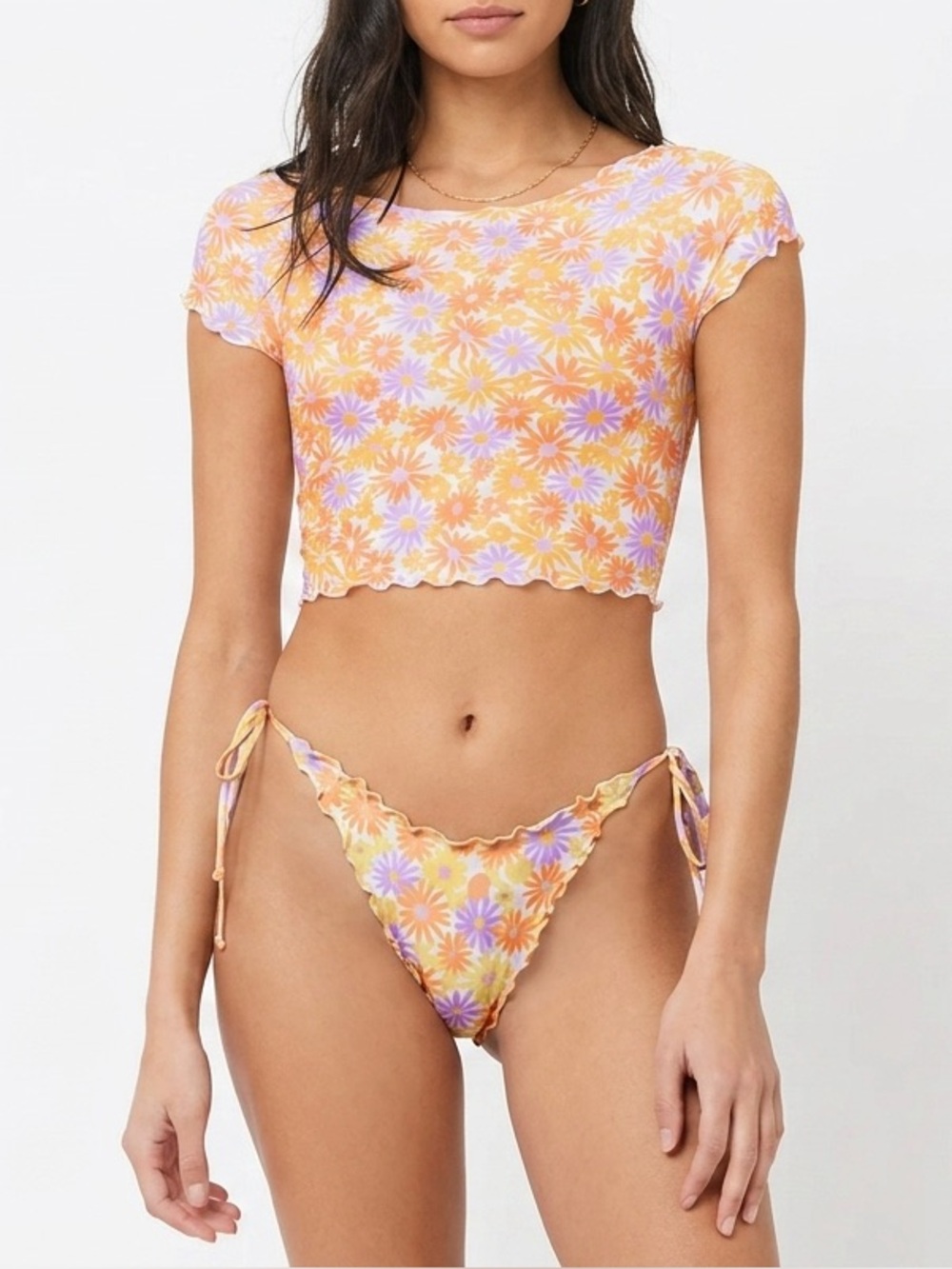 L*Space Bikini Set Wildflower Rashguard Top & Roger Bitsy Bottom Large/XL Floral